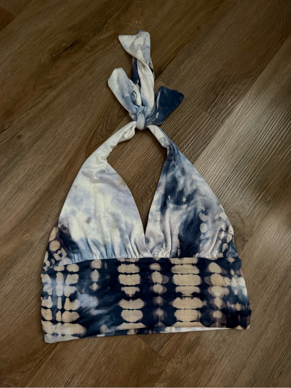 Final Touch Blue & Cream Tie-Dye Halter Top